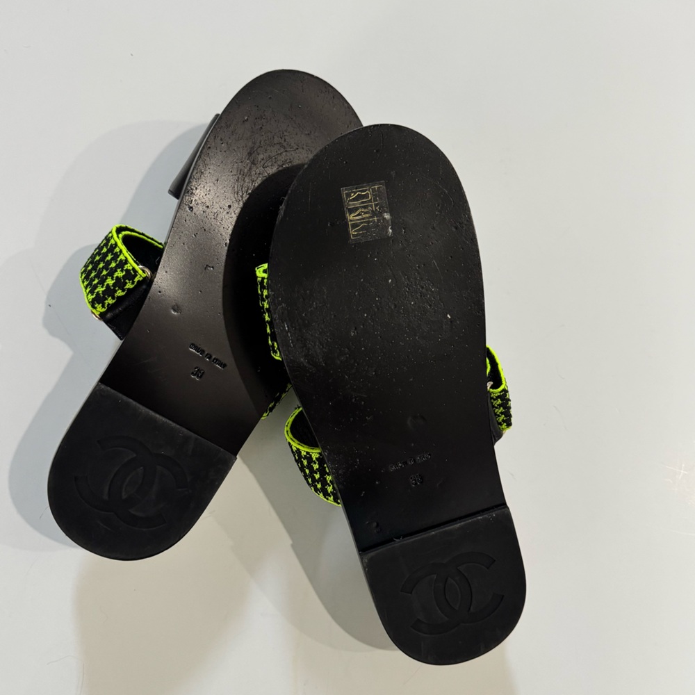Chanel Black and Neon Green Sandals - Picture 2 of 3